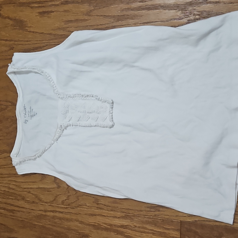 Chico’s White 100% Cotton Embelishd Tank Top SZ M or 1